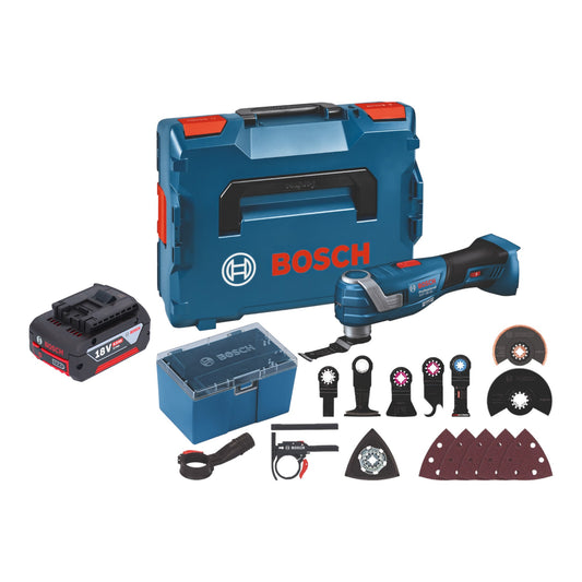 Bosch GOP 18V-34 Professional Battery Multi Cutter 18 V Starlock Plus + 1x batterie 4,0 Ah + 17 accessoires + L-Boxx - sans chargeur