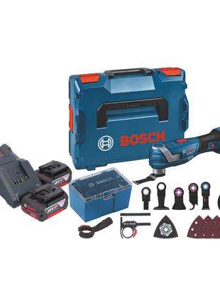 Bosch GOP 18V-34 Professional Batterie Multi Cutter 18 V Starlock Plus + 2x batteries 4,0 Ah + chargeur + 17 accessoires + L-Boxx