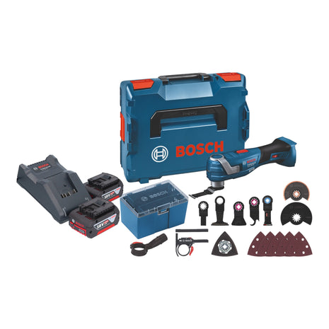 Bosch GOP 18V-34 Professional Akku Multi Cutter 18 V Starlock Plus + 2x Akku 4,0 Ah + Ladegerät + 17 tlg. Zubehör + L-Boxx