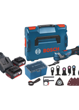 Bosch GOP 18V-34 Professional Batterie Multi Cutter 18 V Starlock Plus + 2x batteries 5,0 Ah + chargeur + 17 accessoires + L-Boxx