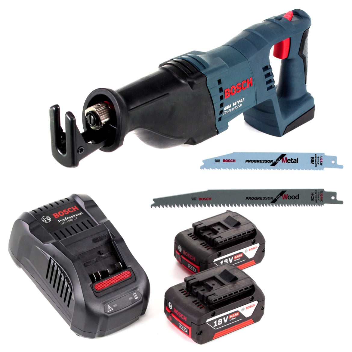 Bosch GSA 18V-Li N  Akku Reciprosäge 18V Säbelsäge + 2x Sägeblatt + 2x 6,0 Ah Akku + Ladegerät - Toolbrothers