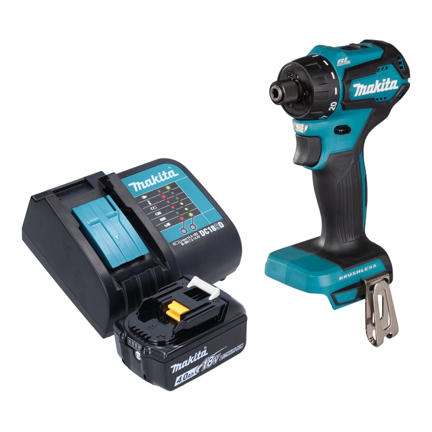 Makita DDF 083 SM1 perceuse-visseuse sans fil 18 V 40 Nm 1/4'' brushless + 1x batterie 4,0 Ah + chargeur