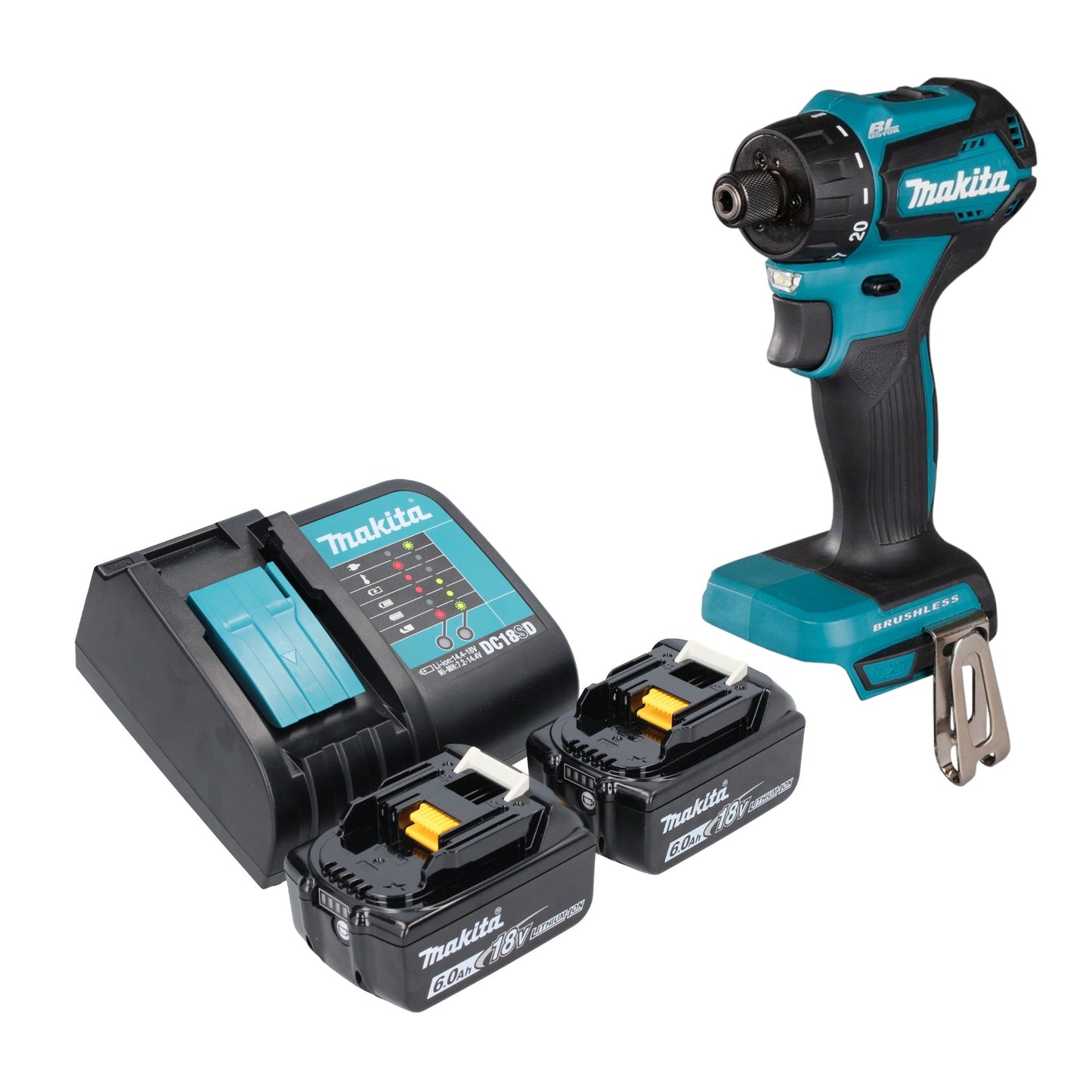 Makita DDF 083 SG perceuse-visseuse sans fil 18 V 40 Nm 1/4'' brushless + 2x batteries 6,0 Ah + chargeur