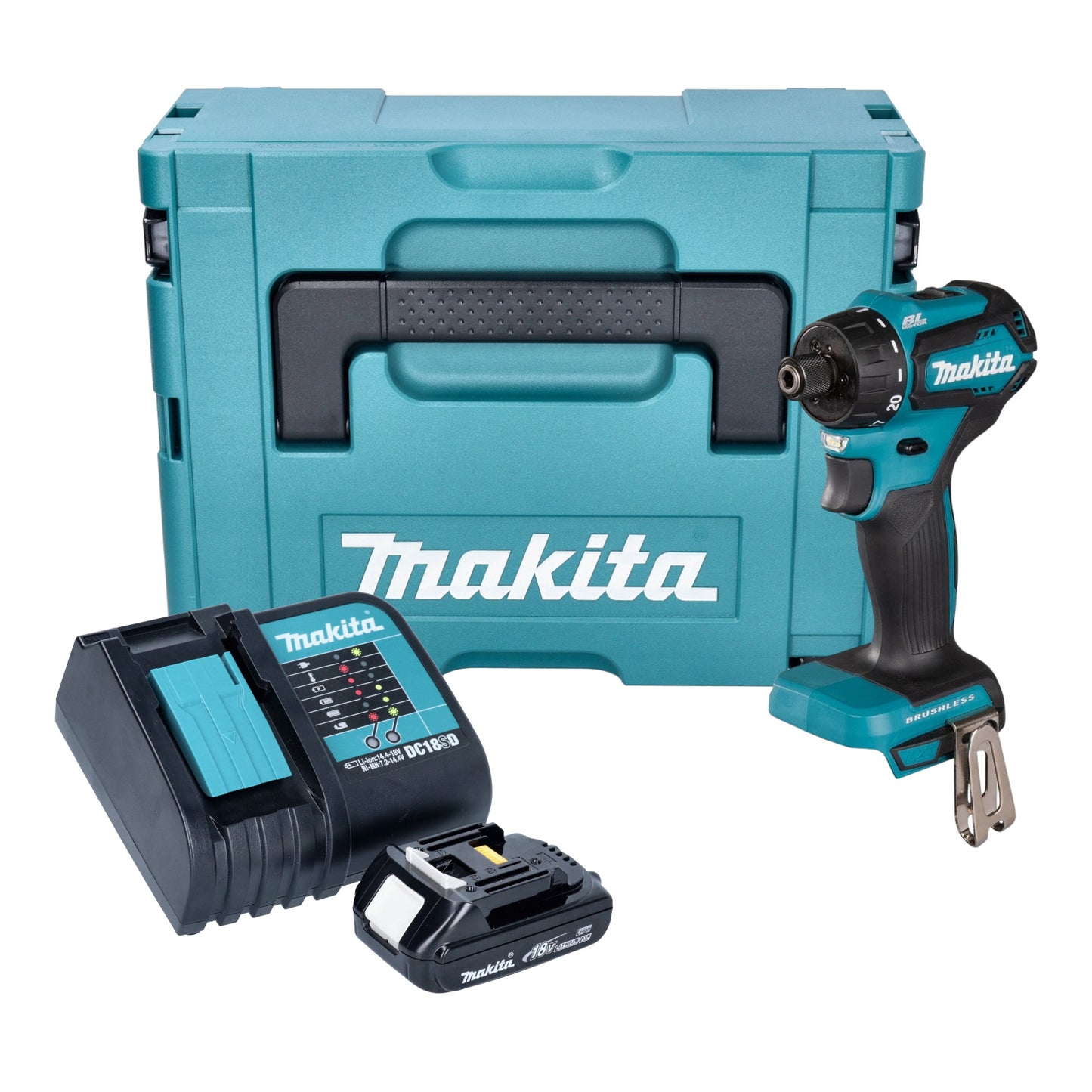 Makita DDF 083 SY1J perceuse-visseuse sans fil 18 V 40 Nm 1/4'' brushless + 1x batterie 1,5 Ah + chargeur + Makpac