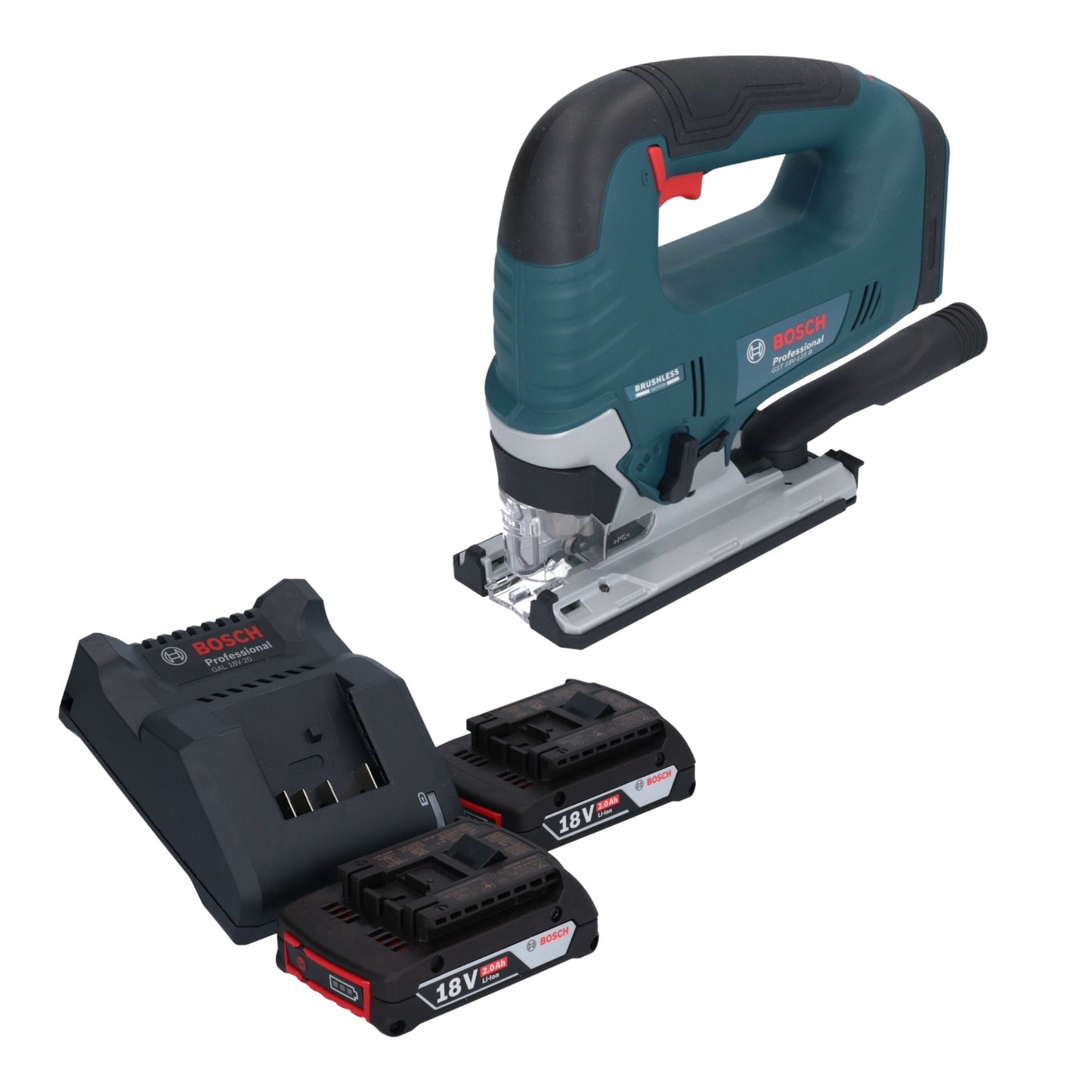 Bosch GST 18V-125 B Scie sauteuse professionnelle sans fil 18 V 125 mm sans balais + 2 batteries 2,0 Ah + chargeur