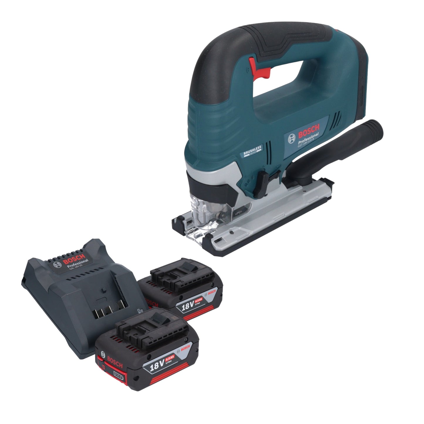 Bosch GST 18V-125 B Scie sauteuse professionnelle sans fil 18 V 125 mm sans balais + 2 batteries 4,0 Ah + chargeur