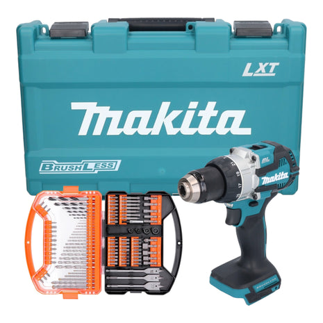 Perceuse à percussion sans fil Makita DHP 489 (18 V 73 Nm sans balais) avec coffret + embout WellCut 101 pièces et jeu de forets