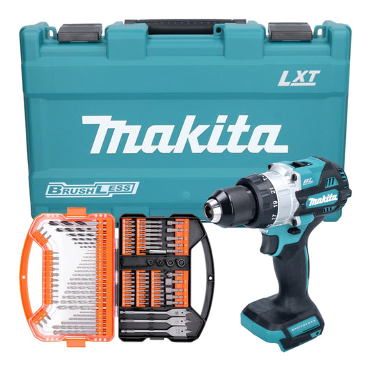 Perceuse à percussion sans fil Makita DHP 486 Z (18 V 130 Nm sans balais) avec coffret + jeu d'embouts et de forets WellCut de 101 pièces