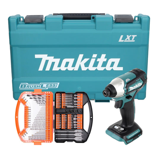 Makita DTD 155 Z Akku Schlagschrauber ( 18 V 140 Nm 1/4" Brushless ) inkl. Koffer + WellCut 101 tlg. Bit- und Bohrer Set