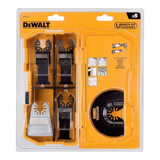 Accessoires pour outils multifonctions DeWalt DT 20715-QZ 5 pièces pour le bois, le bois avec clous, le plastique, les plaques de plâtre, les résidus de peinture et de colle.