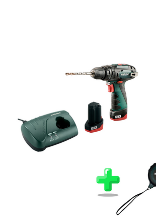 Perceuse à percussion sans fil Metabo PowerMaxx SB Basic 12 V 34 Nm (600385500) + 2x batteries 2,0 Ah + chargeur + mallette + mètre ruban Metabo 5 mètres