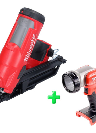 Cloueur sur batterie Milwaukee M18 FFN-0 18 V 50 - 90 mm brushless solo + éclairage sur batterie Milwaukee M18 TLED LED