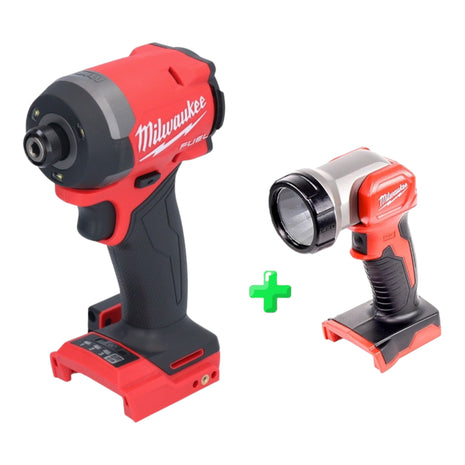 Clé à chocs sans fil Milwaukee M18 FID3-0 18 V 1/4" 226 Nm brushless solo + Milwaukee M18 TLED éclairage batterie LED