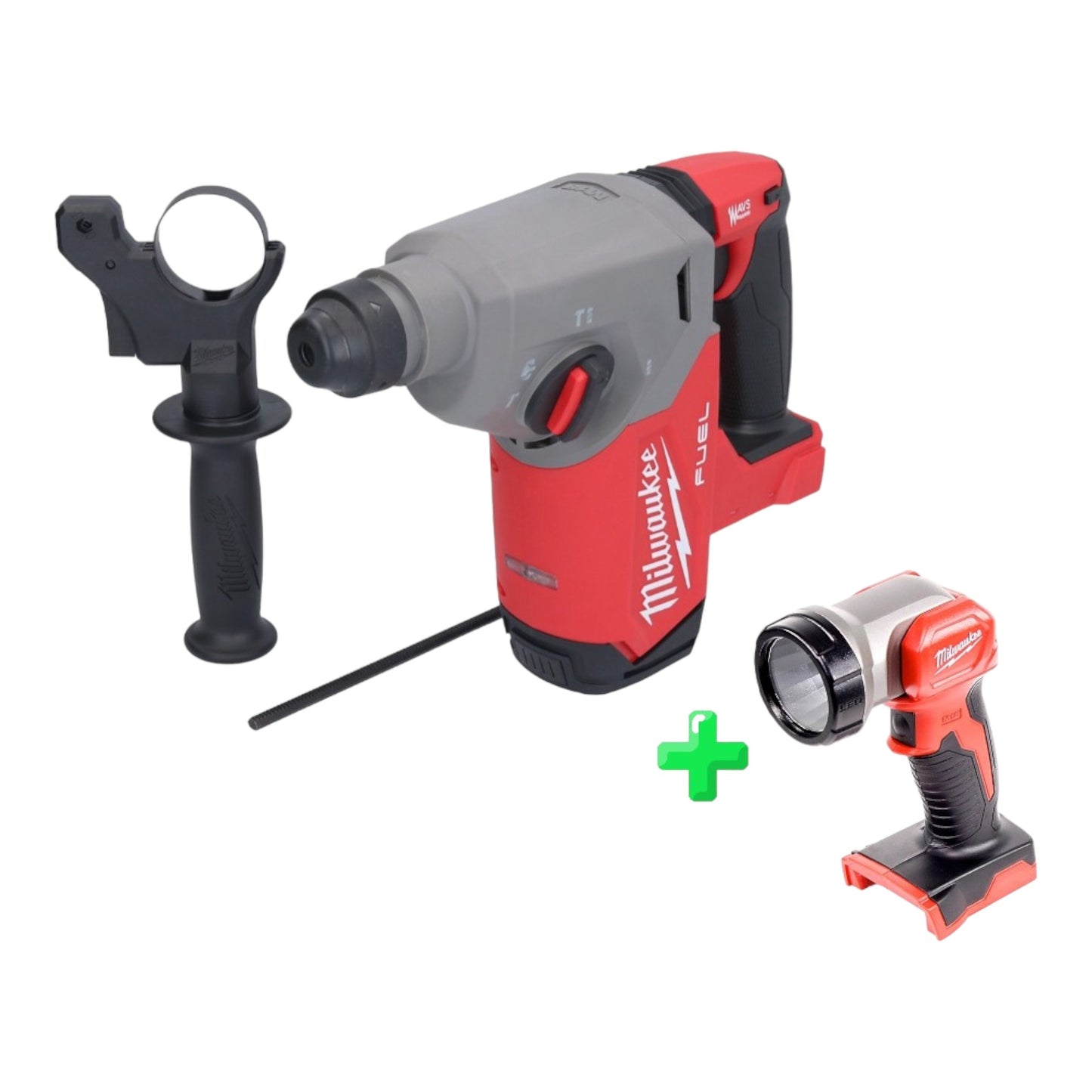 Perceuse à percussion sur batterie Milwaukee M18 FH-0 18 V 2,5 J SDS plus brushless (4933478499) Solo + éclairage sur batterie Milwaukee M18 TLED LED