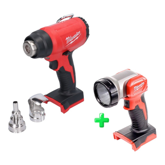 Souffleur à air chaud sur batterie Milwaukee M18 BHG-0 18 V 470 °C Solo (4933459771) + éclairage sur batterie Milwaukee M18 TLED LED