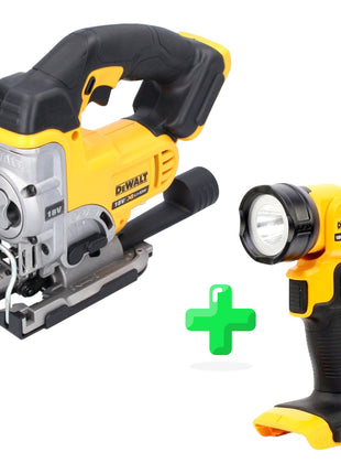 Scie sauteuse sans fil DeWalt DCS 331 N 18 V Solo + lampe à batterie DeWalt DCL 040 18 V XR Li-Ion