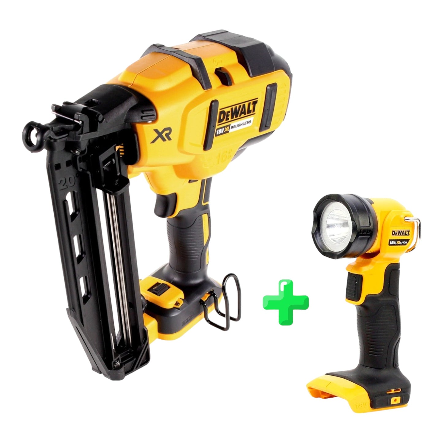 Cloueur à batterie DeWalt DCN 660 N 18V 32 - 63mm brushless solo + lampe à batterie DeWalt DCL 040 18V XR Li-Ion