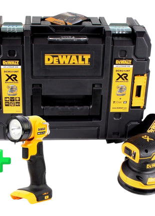 DeWalt DCW 210 NT Akku Exzenterschleifer 18V 125mm Brushless Solo + TSTAK + DeWalt DCL 040 18V XR Li-Ion Akku Lampe