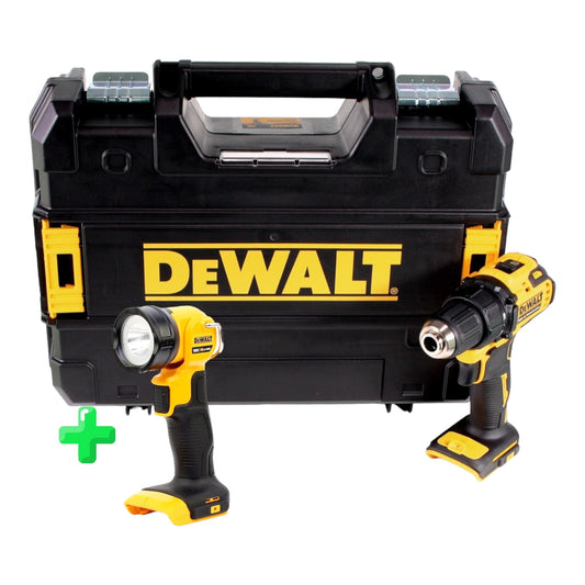 Perceuse-visseuse sans fil DeWalt DCD 708 NT 18 V Li-Ion brushless solo dans coffret TSTAK + lampe batterie DeWalt DCL 040 18 V XR Li-Ion