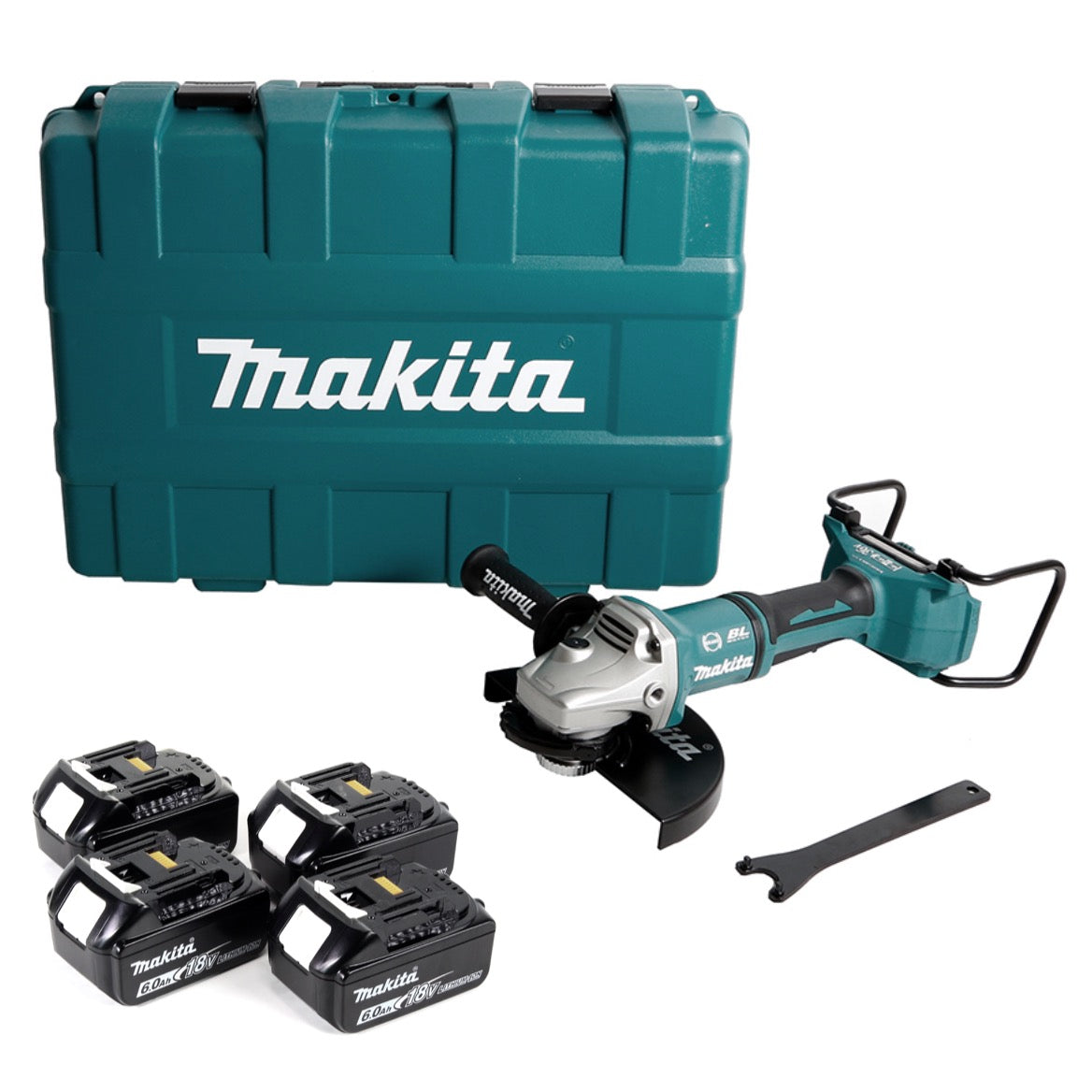 Makita DGA 900 G4KX2 Akku Winkelschleifer 36V ( 2x18V ) 230mm Brushless + 4x Akku 6,0Ah + Ezynut + Koffer - ohne Ladegerät - Toolbrothers