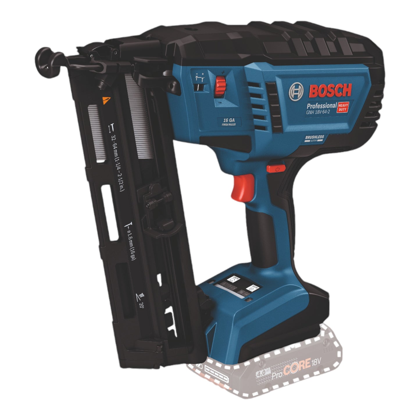 Bosch GNH 18V-64-2 Cloueur à bois professionnel sans fil 18 V 1,6 x 32 - 64 mm brushless + L-Boxx (0601482101) - sans batterie, sans chargeur