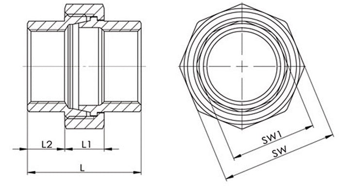 Springer Verschraubung I/I flach ( 4500100088 ) NPS=3/4 ″ L 40 mm L1=14 mm L2=13 mm