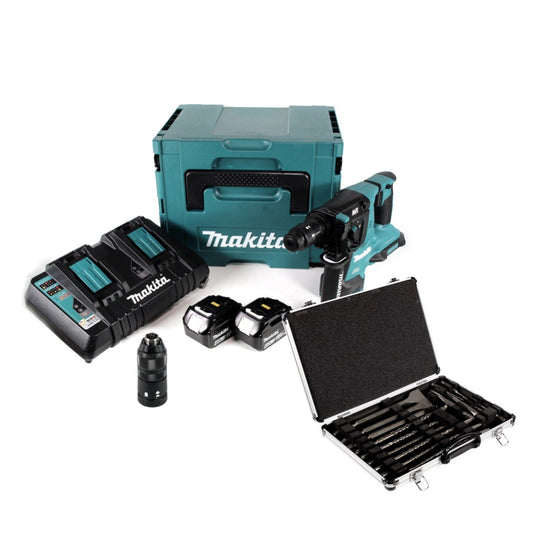 Makita DHR 281 PMJ Akku Bohrhammer 2x18V 2,8J brushless SDS plus + Schnellwechselfutter + 2x Akku 4,0 Ah + Doppelladegerät + 17tlg. Bohrer und Meißel Set + Makpac - Toolbrothers