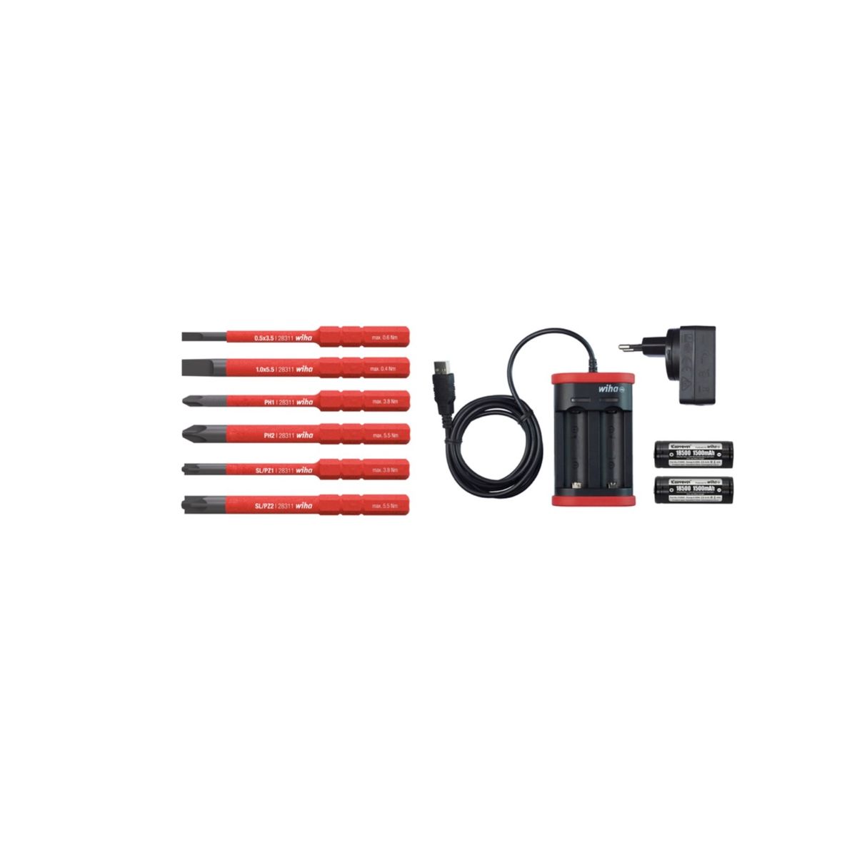 Wiha speedE® elektronischer Schraubendreher Set 1 + L-Box + 2x 1,5 Ah Akku + Ladegerät + Bits ( 41911 ) + Bit Set slimBit electric Torx Satz  6 tlg. ( 42210 ) - Toolbrothers