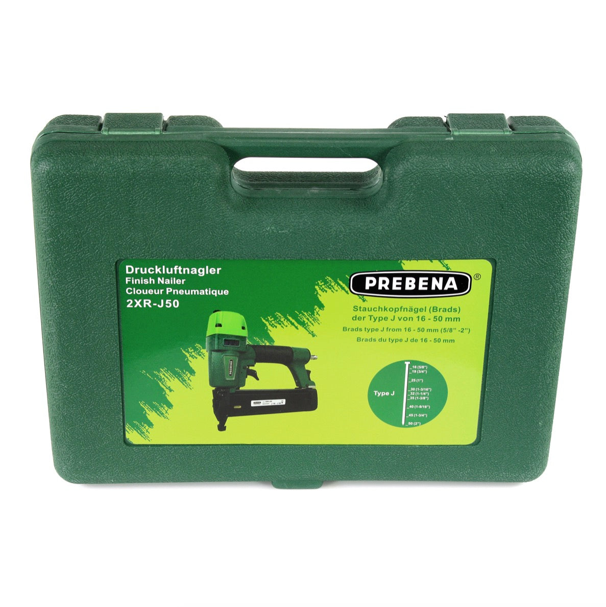 Prebena 2XR-J50 Druckluftnagler im Transportkoffer + 5000x Stauchkopfnägel Brads 30mm - aus verzinktem Stahl, geharzt - Toolbrothers