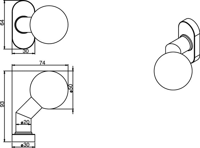 Bouton de porte profilé Intersteel (3000252725) Matériau : acier inoxydable 304