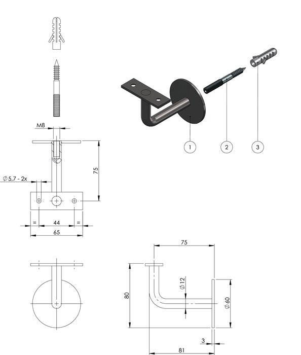 Support de main courante Intersteel (3000210973) support droit en acier inoxydable mat