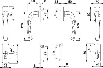 Hoppe Balkongarnitur New York 0810/961N/U10/… ( 3000203701 ) Aluminium F9016 Vierkant 7 mm