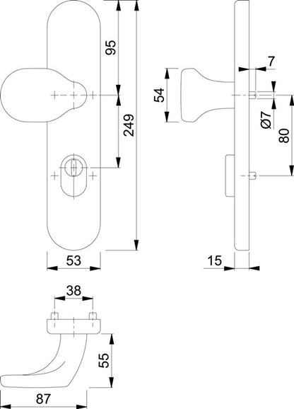 Hoppe plaque à boutons longue E86G/3332ZA (3000220051) acier inoxydable F69 72 mm PZ 8 mm