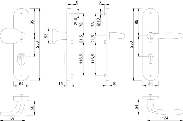 Hoppe Schutzwechselgarnitur Verona 86G/3332ZA/3310/1510 ( 3000252718 ) Aluminium F1 42-47 mm