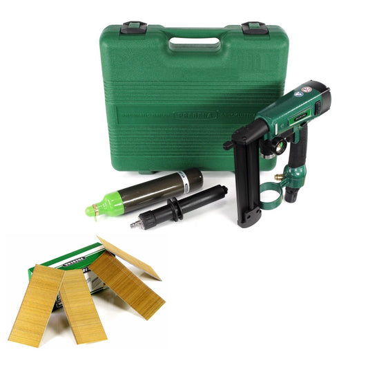 Prebena PKT-2-J50SD-S Luftdruck Kartuschen - Druckluftnagler 3,5-10 bar im Transportkoffer + Prebena Stauchkopfnägel Brads 50 mm 4000 Stück - aus verzinktem Stahl, geharzt - Toolbrothers