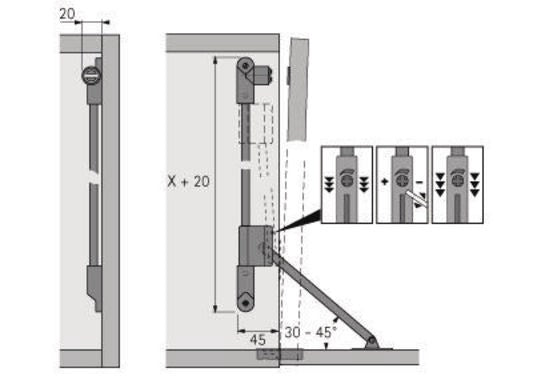 Hettich support d'abattant classic D avec gobelet magnétique (8000609151) acier nickelé, longueur 290 mm