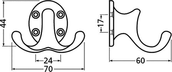 Patère Hermeta 0029 (3000283272) double saillie 60 mm hauteur 47 mm