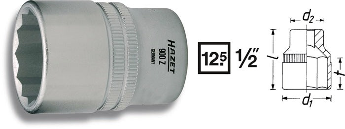 Insert de clé à douille Hazet 900Z (8000466655) 1/2″ 12 pans longueur 38 mm