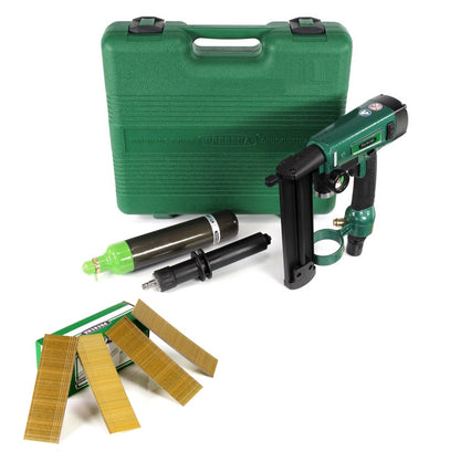 Prebena PKT-2-J50SD-S Luftdruck Kartuschen - Druckluftnagler 3,5-10 bar im Transportkoffer + Prebena Stauchkopfnägel Brads 40 mm 5000 Stück - aus verzinktem Stahl, geharzt - Toolbrothers