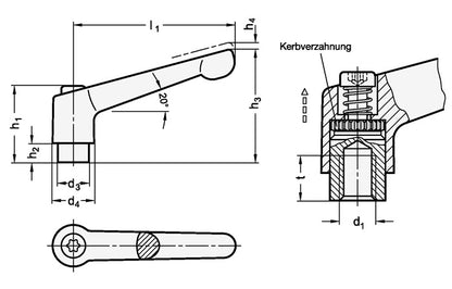 Ganter Verstellbarer Klemmhebel GN 300.1 ( 4601000453 ) d1 M 10 mm Außengewinde