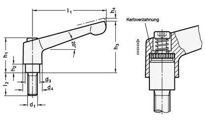 Levier de serrage réglable Ganter GN 300.1 (4601000453) d1 M filetage extérieur 10 mm