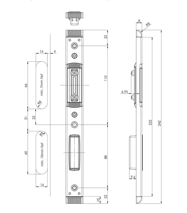 Pièce de verrouillage FUHR 59046 (3000254348) loquet/boulon gauche/droite couleur argent