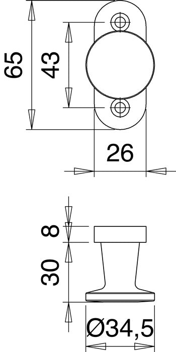 Bouton de porte relevable EDI (3000261202) aluminium F2 / maillechort