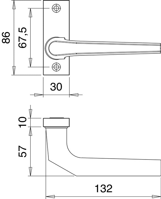 EDI Profiltürdrückerlochteil 1390/0800 ( 3000200010 ) Aluminium F1 gekröpft