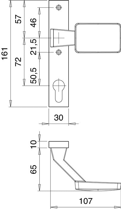 Poignée de boîtier de serrure EDI 1317/1020 (3000252739) décalée aluminium F1