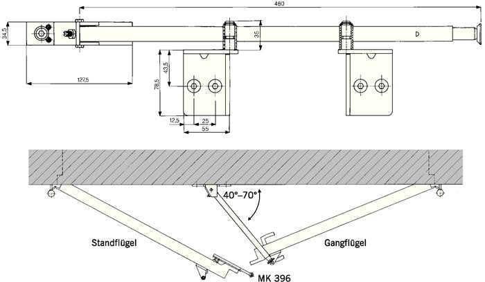 Commande de séquence de fermeture Dormakaba (3325032072) adaptée à la glissière GSR