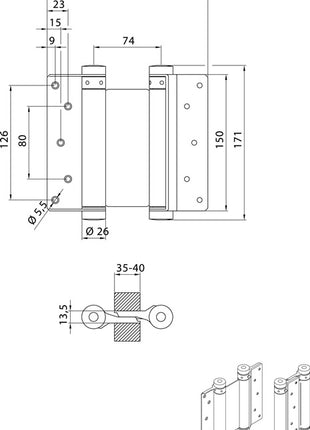 DENI Pendeltürband ( 3000215040 ) Stahl vernickelt 40 kg Türstärke 35-40 mm