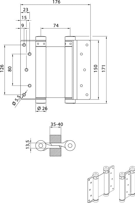 Charnière pour porte battante DENI (3000215040) acier nickelé 40 kg épaisseur de porte 35-40 mm