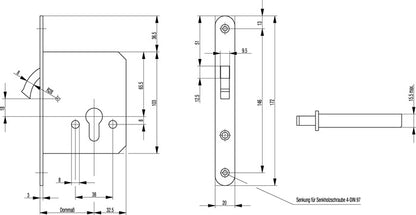 BKS Zirkelriegelschloss 0371/0372 ( 3000250897 ) Zirkelriegel 20 x 172 mm