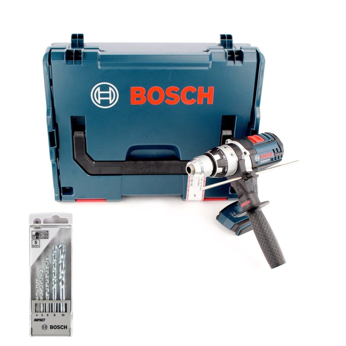 Bosch GSB 18 VE-2-Li 18V Li-Ion Professional Akku Schlagbohrschrauber Solo in L-Boxx + Bosch 5 tlg. Steinbohrer Set Impact 4 - 10 mm - Toolbrothers